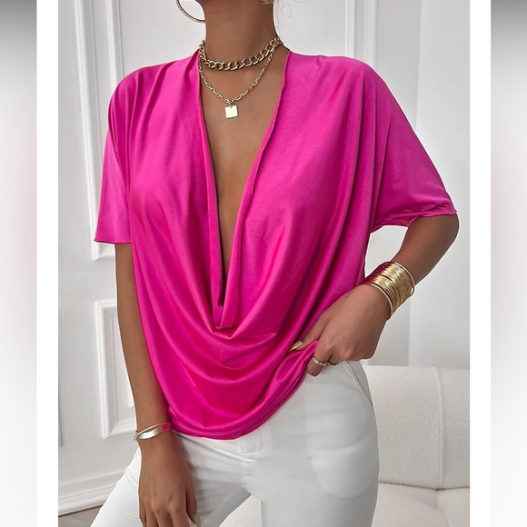 Tops - Hot Pink Cowl Neck Batwing Tee NWT Medium Statement